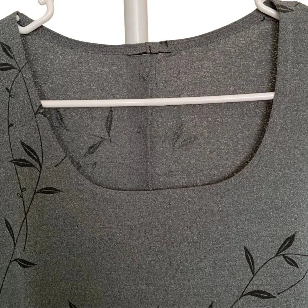 Gray Floral Square Neck Short Sleeve A-Line Dress Size M - Picture 3 of 4